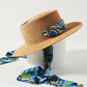 🆕 Anthropologie Vera Scarf-Trimmed Boater Hat